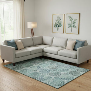 HomeRoots 8' X 10' Stylish Teal & Aqua Medallion Area Rug - Washable, UV Protected, Perfect for Busy Homes! 662275