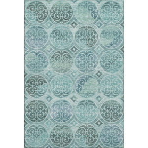 HomeRoots 10' Teal & Aqua Medallion Area Rug - Washable, UV Protected, Soft Polyester for Homes with Kids & Pets 662277
