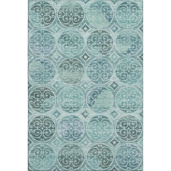 HomeRoots 10' Teal & Aqua Medallion Area Rug - Washable, UV Protected, Soft Polyester for Homes with Kids & Pets 662277