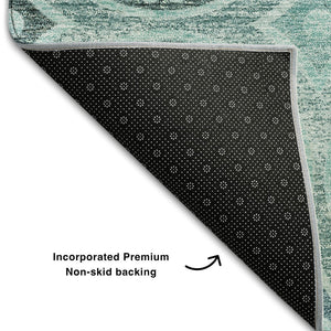 HomeRoots 10' Teal & Aqua Medallion Area Rug - Washable, UV Protected, Soft Polyester for Homes with Kids & Pets 662277