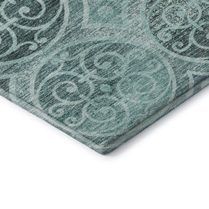 HomeRoots 10' Teal & Aqua Medallion Area Rug - Washable, UV Protected, Soft Polyester for Homes with Kids & Pets 662277