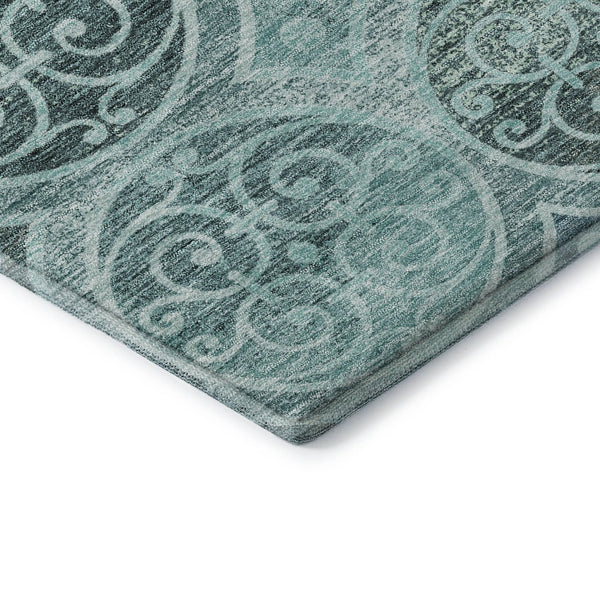HomeRoots 10' Teal & Aqua Medallion Area Rug - Washable, UV Protected, Soft Polyester for Homes with Kids & Pets 662277