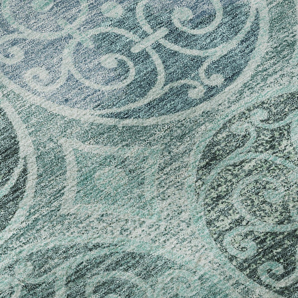 HomeRoots 10' Teal & Aqua Medallion Area Rug - Washable, UV Protected, Soft Polyester for Homes with Kids & Pets 662277