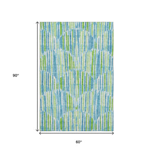HomeRoots 5' X 8' Aqua Green and Ivory Abstract Area Rug - Washable, UV Protected, Stain Resistant, Stylish Comfort 662279