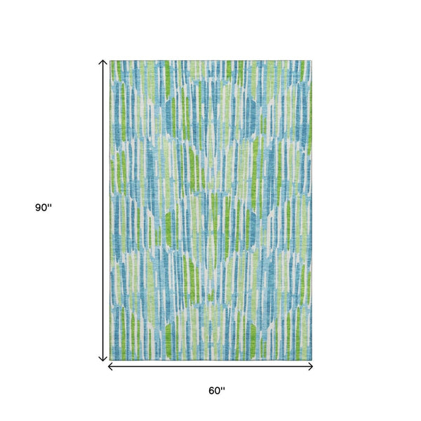 HomeRoots 5' X 8' Aqua Green and Ivory Abstract Area Rug - Washable, UV Protected, Stain Resistant, Stylish Comfort 662279