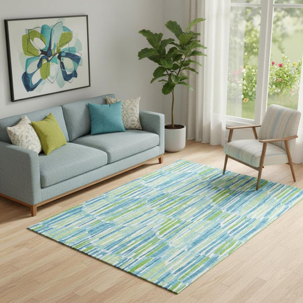 HomeRoots 5' X 8' Aqua Green and Ivory Abstract Area Rug - Washable, UV Protected, Stain Resistant, Stylish Comfort 662279