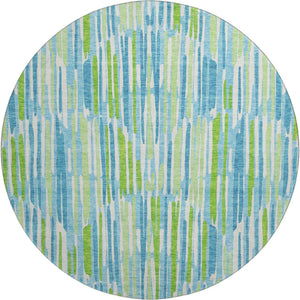 HomeRoots 8' Aqua Green & Ivory Abstract Round Rug - Washable, UV Protected, Stain Resistant for Easy Care 662280