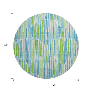 HomeRoots 8' Aqua Green & Ivory Abstract Round Rug - Washable, UV Protected, Stain Resistant for Easy Care 662280