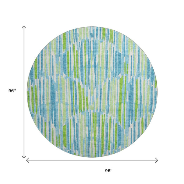 HomeRoots 8' Aqua Green & Ivory Abstract Round Rug - Washable, UV Protected, Stain Resistant for Easy Care 662280