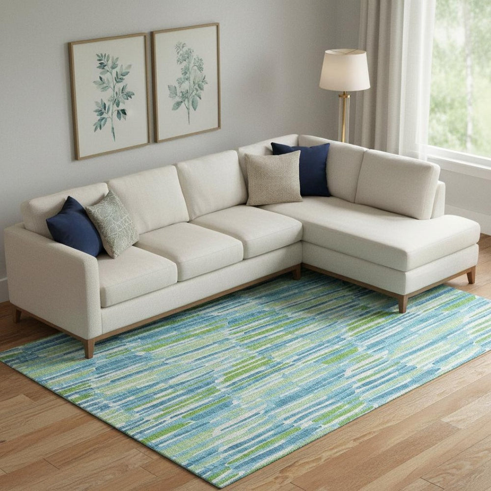 HomeRoots 8' X 10' Contemporary Aqua Green & Ivory Abstract Area Rug - Washable, UV-Protected & Stain-Resistant 662281