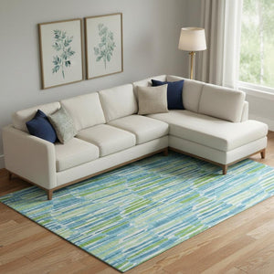 HomeRoots 8' X 10' Contemporary Aqua Green & Ivory Abstract Area Rug - Washable, UV-Protected & Stain-Resistant 662281