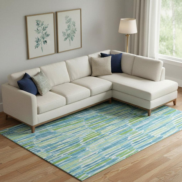 HomeRoots 8' X 10' Contemporary Aqua Green & Ivory Abstract Area Rug - Washable, UV-Protected & Stain-Resistant 662281