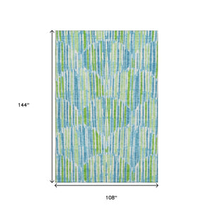 HomeRoots 9' X 12' Aqua Green and Ivory Abstract Area Rug - Washable, UV Protected, Stylish for Homes with Kids 662282