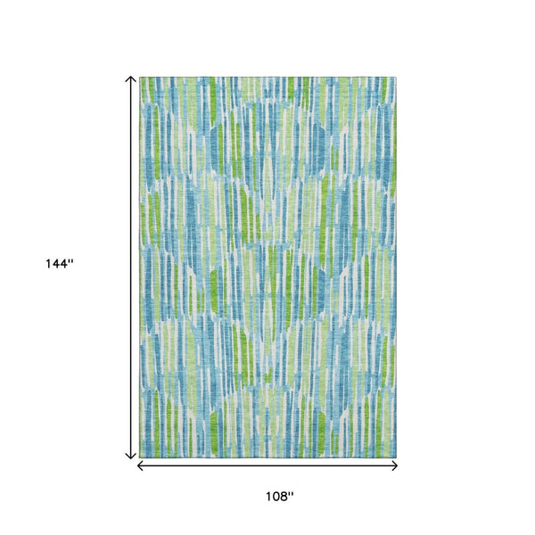 HomeRoots 9' X 12' Aqua Green and Ivory Abstract Area Rug - Washable, UV Protected, Stylish for Homes with Kids 662282