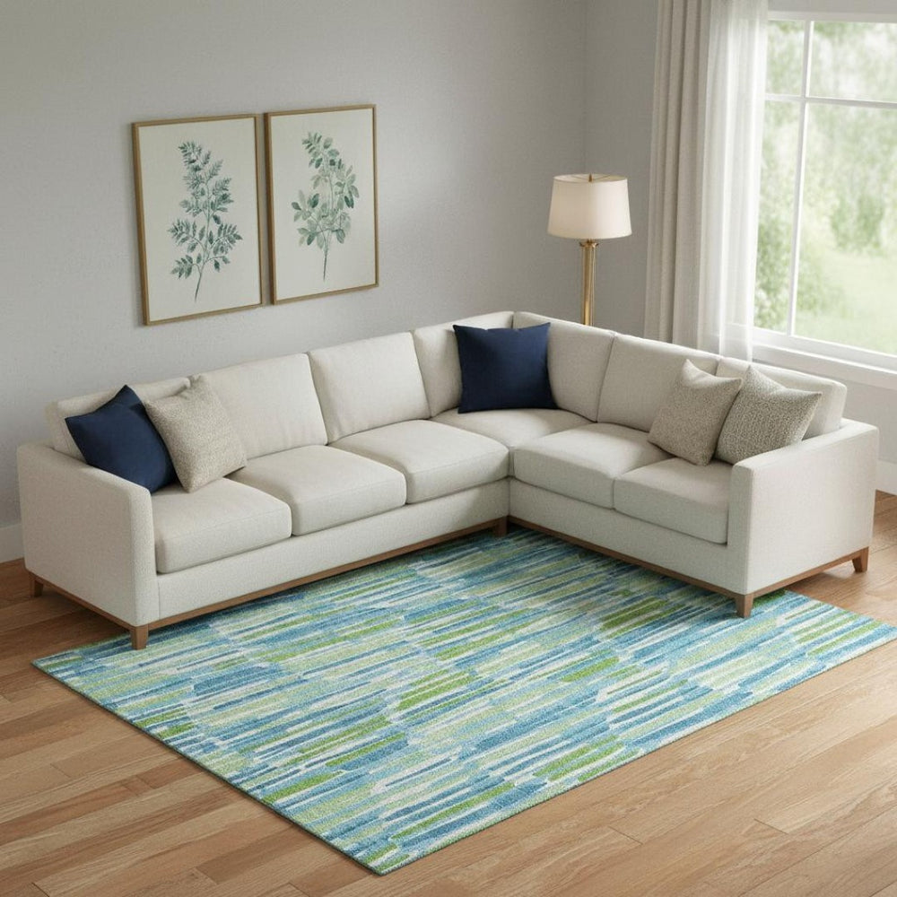 HomeRoots 9' X 12' Aqua Green and Ivory Abstract Area Rug - Washable, UV Protected, Stylish for Homes with Kids 662282