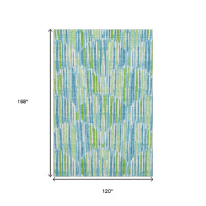 HomeRoots 10' Aqua Green & Ivory Abstract Area Rug - Washable, UV-Protected, Stain-Resistant for High-Traffic Areas 662283
