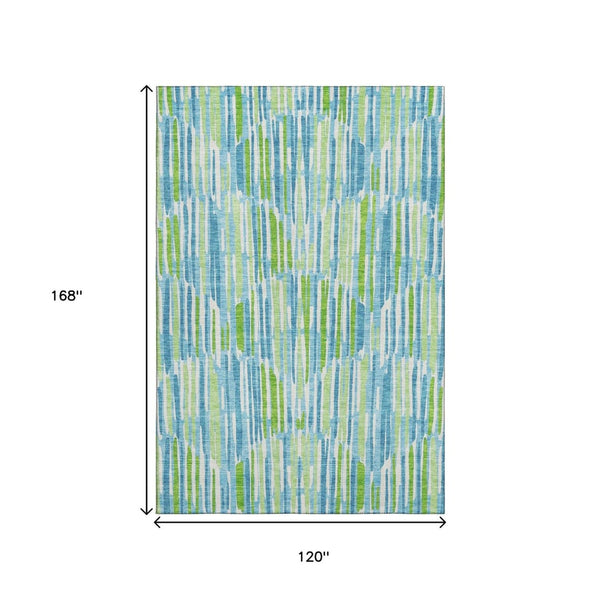 HomeRoots 10' Aqua Green & Ivory Abstract Area Rug - Washable, UV-Protected, Stain-Resistant for High-Traffic Areas 662283