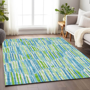 HomeRoots 10' Aqua Green & Ivory Abstract Area Rug - Washable, UV-Protected, Stain-Resistant for High-Traffic Areas 662283