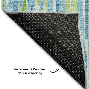 HomeRoots 10' Aqua Green & Ivory Abstract Area Rug - Washable, UV-Protected, Stain-Resistant for High-Traffic Areas 662283
