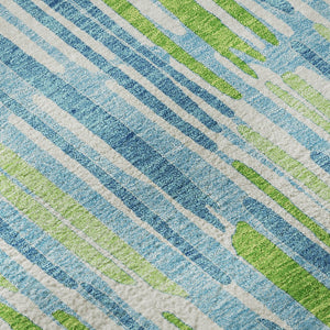 HomeRoots 10' Aqua Green & Ivory Abstract Area Rug - Washable, UV-Protected, Stain-Resistant for High-Traffic Areas 662283