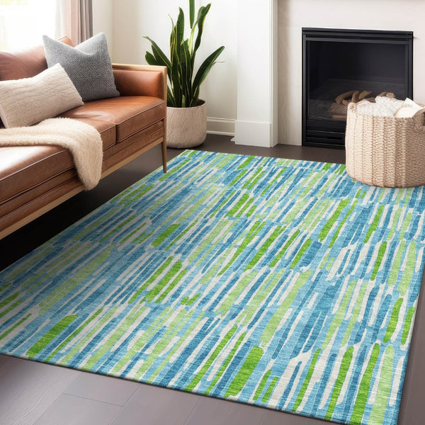 HomeRoots 10' Aqua Green & Ivory Abstract Area Rug - Washable, UV-Protected, Stain-Resistant for High-Traffic Areas 662283