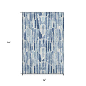 HomeRoots 5' X 8' Blue and Ivory Abstract Washable Area Rug with UV Protection for Stylish, Durable Spaces 662285