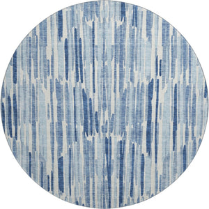 HomeRoots 8' Blue and Ivory Abstract Round Rug - Washable, UV Protected, Durable for High-Traffic Spaces 662286