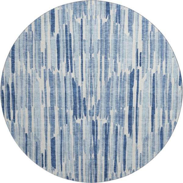 HomeRoots 8' Blue and Ivory Abstract Round Rug - Washable, UV Protected, Durable for High-Traffic Spaces 662286