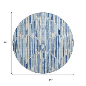 HomeRoots 8' Blue and Ivory Abstract Round Rug - Washable, UV Protected, Durable for High-Traffic Spaces 662286