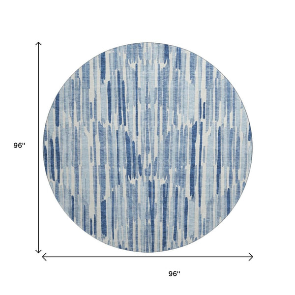 HomeRoots 8' Blue and Ivory Abstract Round Rug - Washable, UV Protected, Durable for High-Traffic Spaces 662286