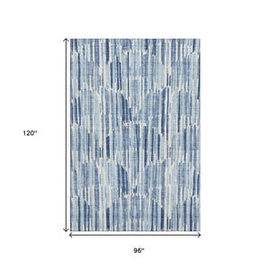 HomeRoots 8' X 10' Modern Blue and Ivory Abstract Area Rug - Washable, UV-Protected, Stain-Resistant Design 662287