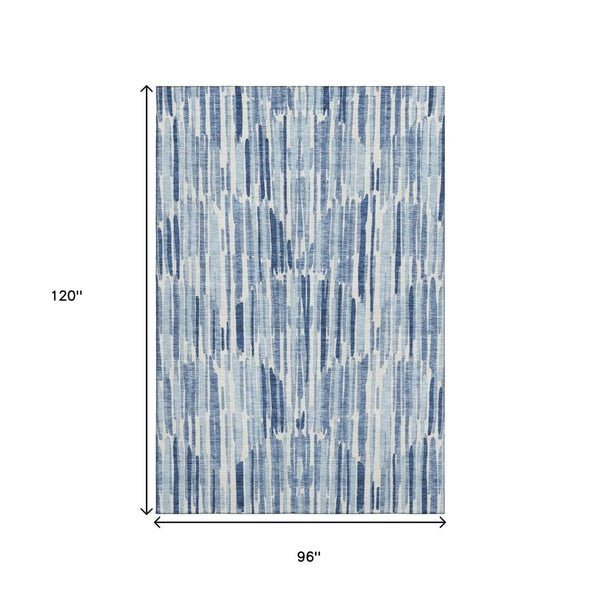 HomeRoots 8' X 10' Modern Blue and Ivory Abstract Area Rug - Washable, UV-Protected, Stain-Resistant Design 662287