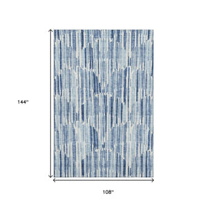 HomeRoots 9' X 12' Blue and Ivory Abstract Area Rug – Washable, Durable, UV-Protected for High-Traffic Spaces 662288