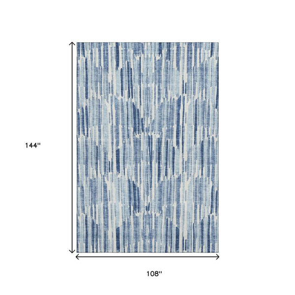 HomeRoots 9' X 12' Blue and Ivory Abstract Area Rug – Washable, Durable, UV-Protected for High-Traffic Spaces 662288