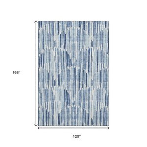 HomeRoots 10' X 14' Blue And Ivory Abstract Area Rug - Washable, UV-Protected, Stylish & Durable for Any Room 662289
