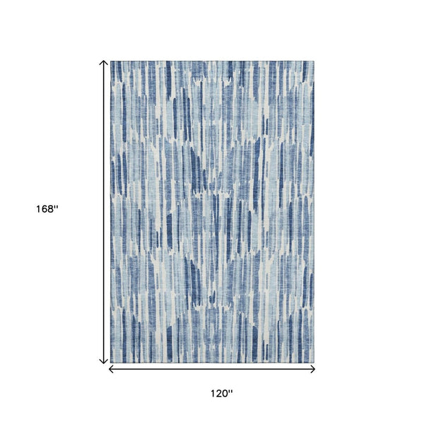 HomeRoots 10' X 14' Blue And Ivory Abstract Area Rug - Washable, UV-Protected, Stylish & Durable for Any Room 662289