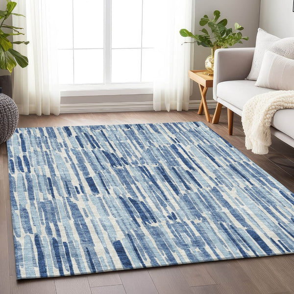 HomeRoots 10' X 14' Blue And Ivory Abstract Area Rug - Washable, UV-Protected, Stylish & Durable for Any Room 662289