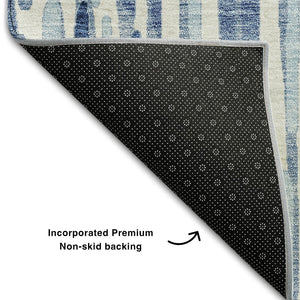 HomeRoots 10' X 14' Blue And Ivory Abstract Area Rug - Washable, UV-Protected, Stylish & Durable for Any Room 662289
