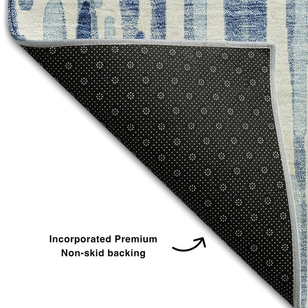 HomeRoots 10' X 14' Blue And Ivory Abstract Area Rug - Washable, UV-Protected, Stylish & Durable for Any Room 662289