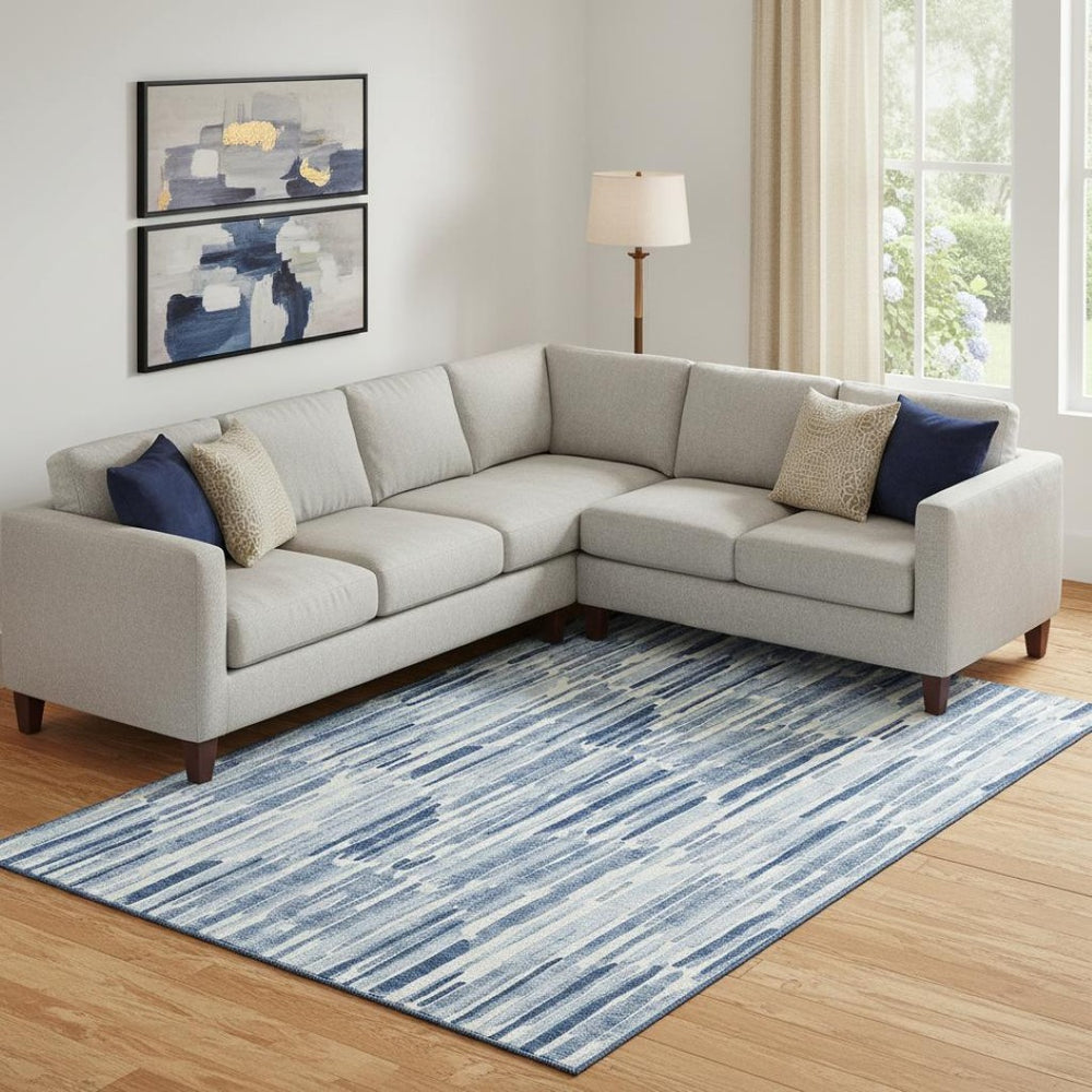 HomeRoots 10' X 14' Blue And Ivory Abstract Area Rug - Washable, UV-Protected, Stylish & Durable for Any Room 662289
