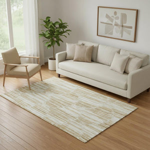HomeRoots 5' X 8' Washable Area Rug in Gold Ivory Beige - Abstract Design, UV Protected & Stain Resistant! 662291