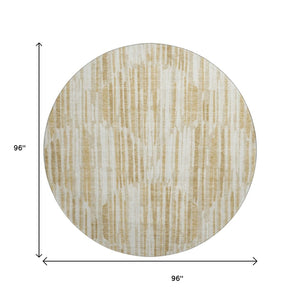 HomeRoots 8' Gold Ivory and Beige Abstract Washable Round Rug - UV Protected, Stain Resistant, Stylish Home Decor 662292