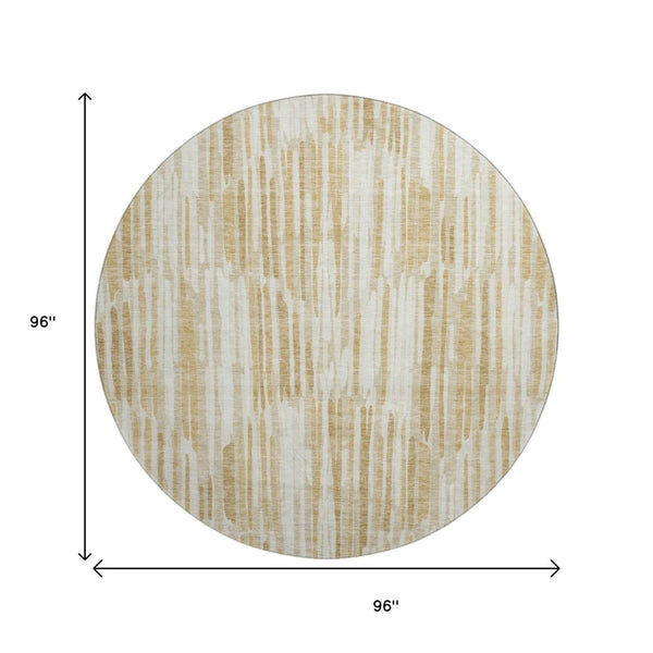 HomeRoots 8' Gold Ivory and Beige Abstract Washable Round Rug - UV Protected, Stain Resistant, Stylish Home Decor 662292