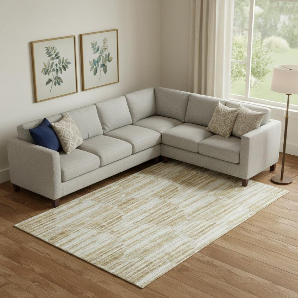 HomeRoots 8' X 10' Elegant Gold Ivory Beige Abstract Area Rug – Stain Resistant, UV Protected & Durable Design 662293