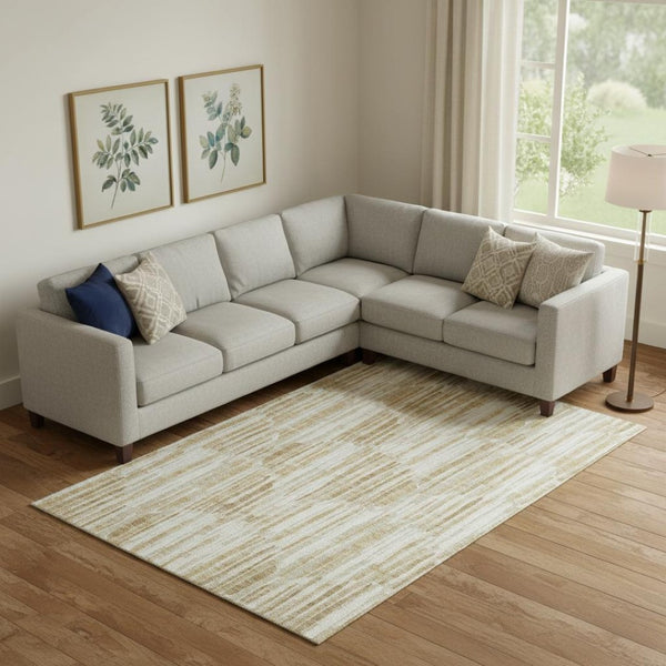 HomeRoots 8' X 10' Elegant Gold Ivory Beige Abstract Area Rug – Stain Resistant, UV Protected & Durable Design 662293