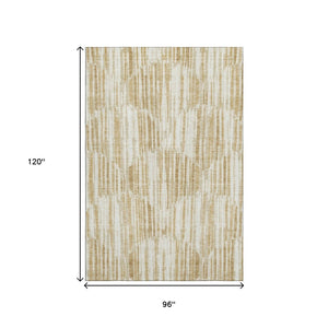 HomeRoots 8' X 10' Elegant Gold Ivory Beige Abstract Area Rug – Stain Resistant, UV Protected & Durable Design 662293
