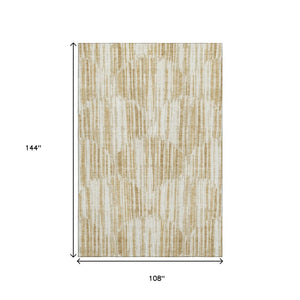 HomeRoots 9' X 12' Gold Ivory Beige Abstract Washable Area Rug with UV Protection for Style & Durability 662294
