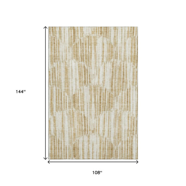 HomeRoots 9' X 12' Gold Ivory Beige Abstract Washable Area Rug with UV Protection for Style & Durability 662294