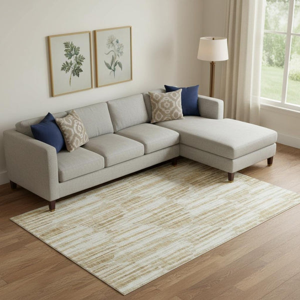 HomeRoots 9' X 12' Gold Ivory Beige Abstract Washable Area Rug with UV Protection for Style & Durability 662294