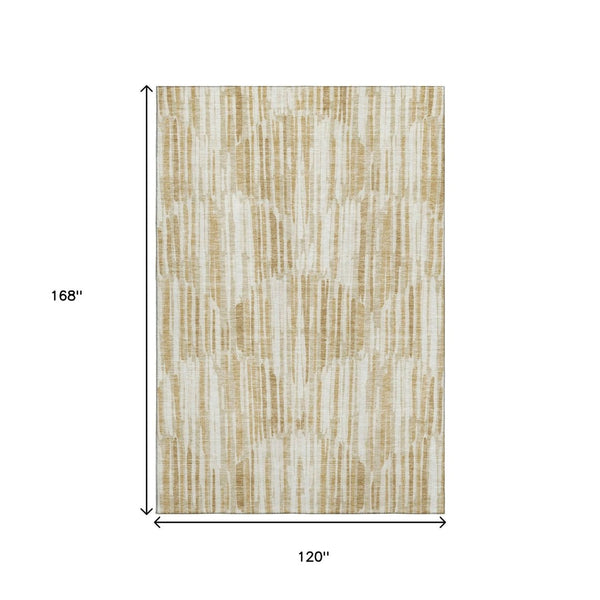 HomeRoots 10' x 14' Gold Ivory Beige Abstract Area Rug - Washable, UV Protected, Perfect for Modern Living Spaces 662295
